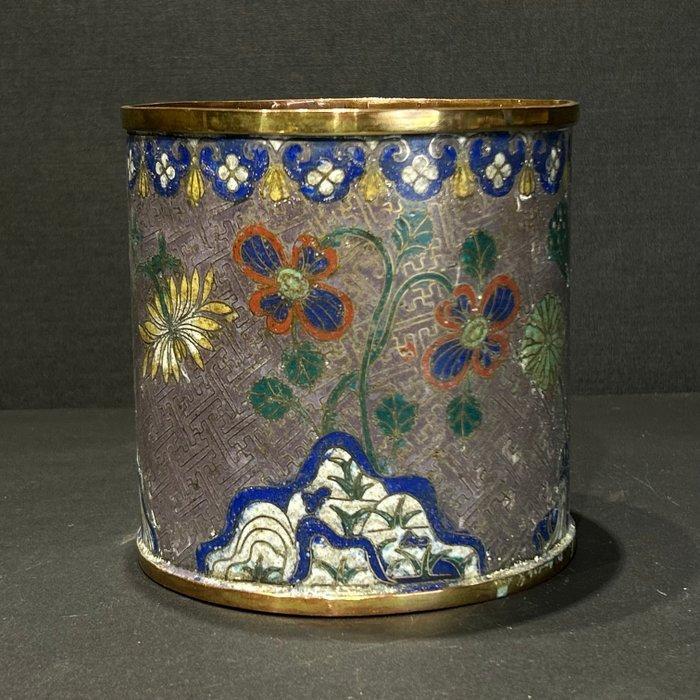 Pot à pinceaux - Bronze, Émail, Plaqué or, Antiek en Kunst, Antiek | Overige Antiek