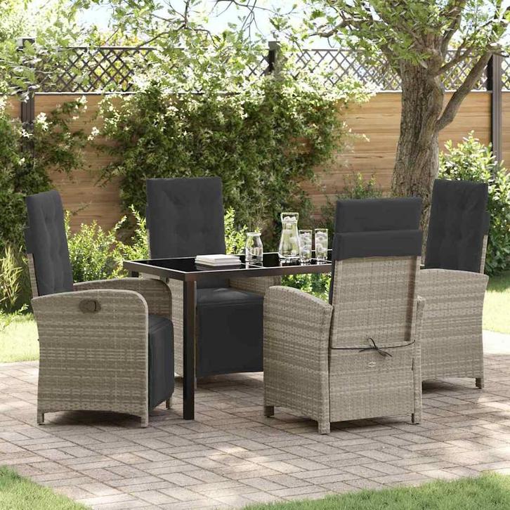 vidaXL Tuin Eettafel Set 5 pcs Lichtgrijs poly rattan, Tuin en Terras, Tuinsets en Loungesets, Nieuw, Verzenden