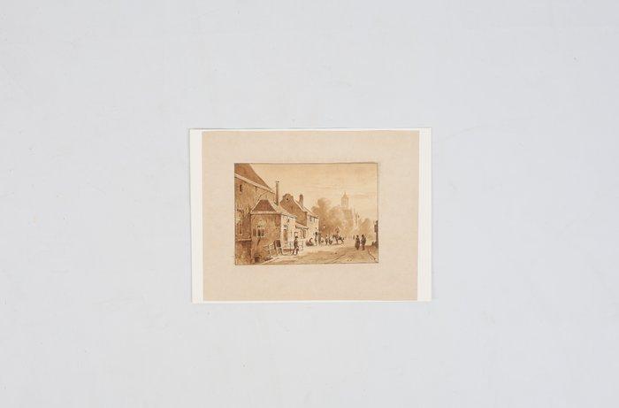 Adrianus Eversen (1818-1897) - Gezicht op een stad met, Antiek en Kunst, Kunst | Schilderijen | Klassiek