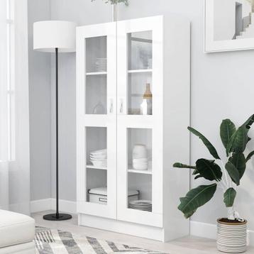 vidaXL Vitrinekast 82,5x30,5x150 cm bewerkt hout wit, Huis en Inrichting, Verzenden, Nieuw