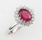 Robijn - Zilver, Ring Éclat Royal Rubis & Halo de Lumière:, Antiek en Kunst