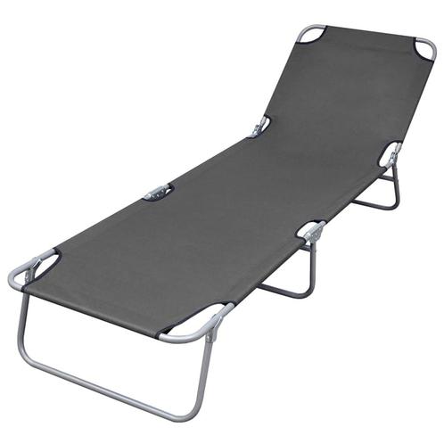 vidaXL Ligbed inklapbaar met verstelbare rugleuning grijs, Tuin en Terras, Ligbedden, Nieuw, Verzenden