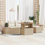vidaXL Tuin Eettafel Set met kussen 6 pcs Beige en Crème, Tuin en Terras, Verzenden, Nieuw
