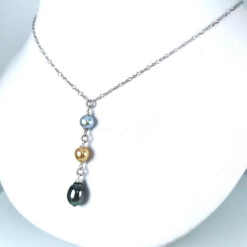 Halsketting Zilver Parel - Parel - Trilogie Akoya, SSP,, Handtassen en Accessoires, Kettingen