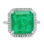 Ring Platina - 8.33ct. tw. Smaragd - Diamant, Handtassen en Accessoires, Ringen, Nieuw