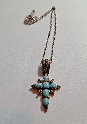 Zonder Minimumprijs - Ketting met hanger Zilver Turquoise -, Handtassen en Accessoires, Antieke sieraden