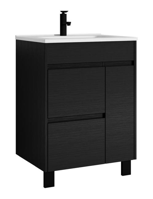 Badkamermeubel Set Salzburg 60 cm Zwart Houtnerf Badmeubel, Huis en Inrichting, Badkamer | Badkamermeubels, Nieuw, Verzenden