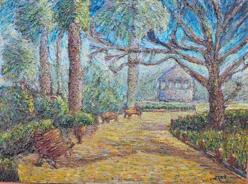 École pointilliste (XX) - Le jardin verd - NO RESERVE, Antiek en Kunst, Kunst | Schilderijen | Klassiek