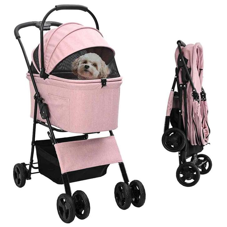 vidaXL Opvouwbare Huisdier Kinderwagen Roze 81 x 47 x 99 cm, Dieren en Toebehoren, Overige Dieren-accessoires, Nieuw, Verzenden