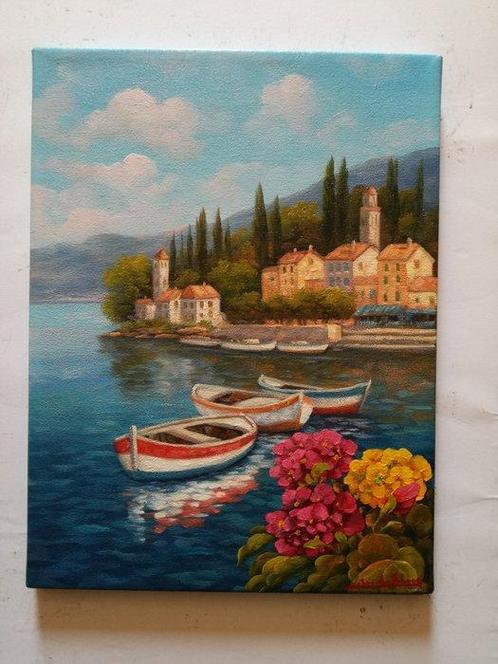 Gabriele Fabris (1958) - Lago di Como (Paesaggio, Antiek en Kunst, Kunst | Schilderijen | Klassiek
