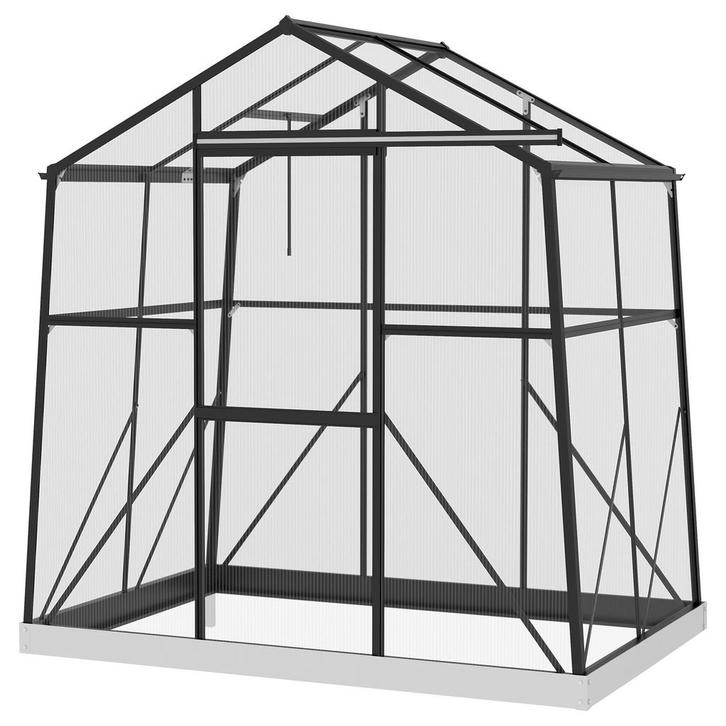 Kweekhuis - Aluminium - Met raam en schuifdeur - Zwart, Tuin en Terras, Kassen, Nieuw, Ophalen of Verzenden