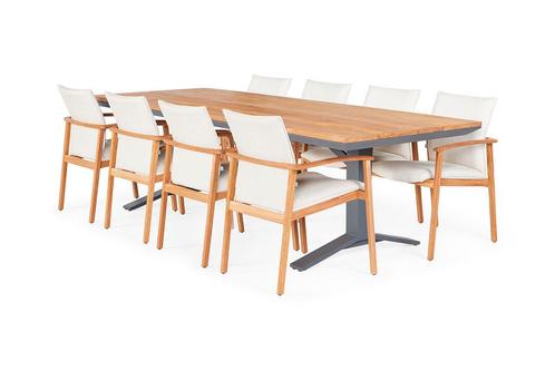 Suns Florine dining set teak met Stockholm tuintafel 280 x, Jardin & Terrasse, Ensembles de jardin