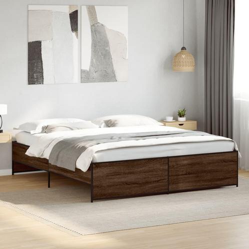 vidaXL Bedframe bewerkt hout metaal bruin eikenkleur 180x200, Huis en Inrichting, Slaapkamer | Bedden, Nieuw, Verzenden
