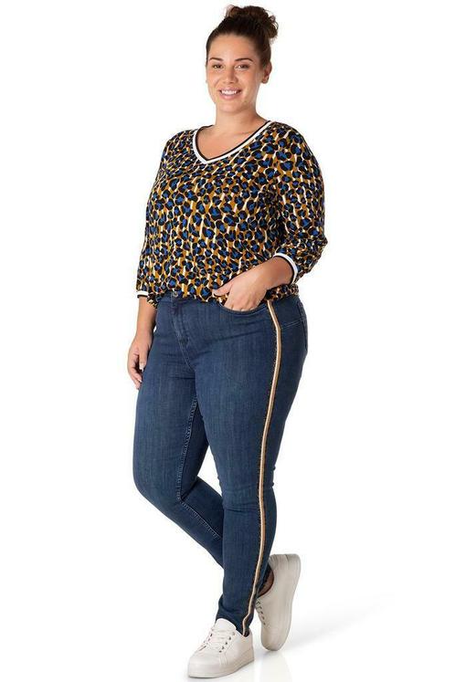 Broek Yesta denim glitter zijbies maat 46, Kleding | Dames, Broeken en Pantalons, Verzenden