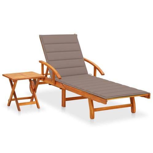 vidaXL Ligbed met tafeltje en kussen massief acaciahout, Tuin en Terras, Ligbedden, Nieuw, Verzenden