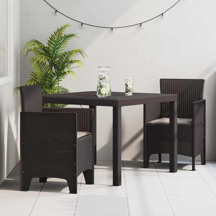 vidaXL Tuin Eettafel Set 3 pcs Bruin Polt riet, Tuin en Terras, Tuinsets en Loungesets, Nieuw, Verzenden