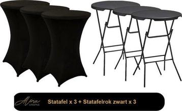 3x Zwarte Statafel + 3x Zwarte Statafelrok – Diameter 80 CM
