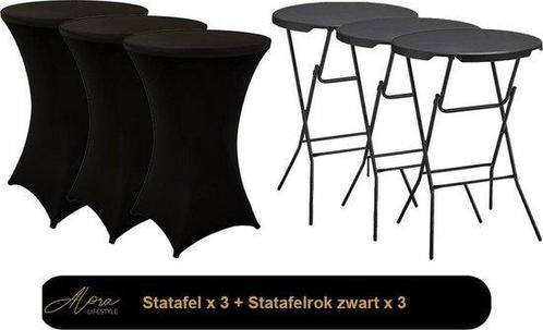3x Zwarte Statafel + 3x Zwarte Statafelrok – Diameter 80 CM, Tuin en Terras, Overige Tuin en Terras