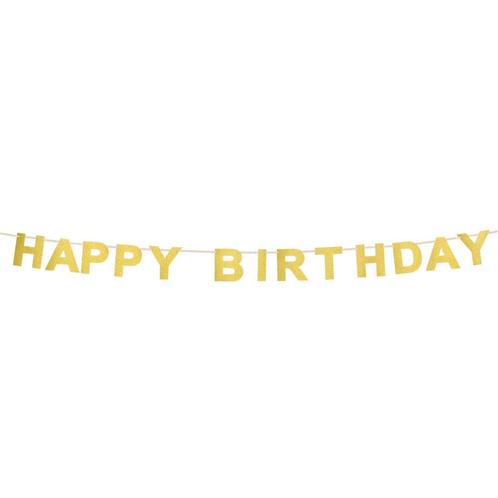 Gouden Happy Birthday Letterslinger 2,25m, Hobby en Vrije tijd, Feestartikelen, Nieuw, Verzenden