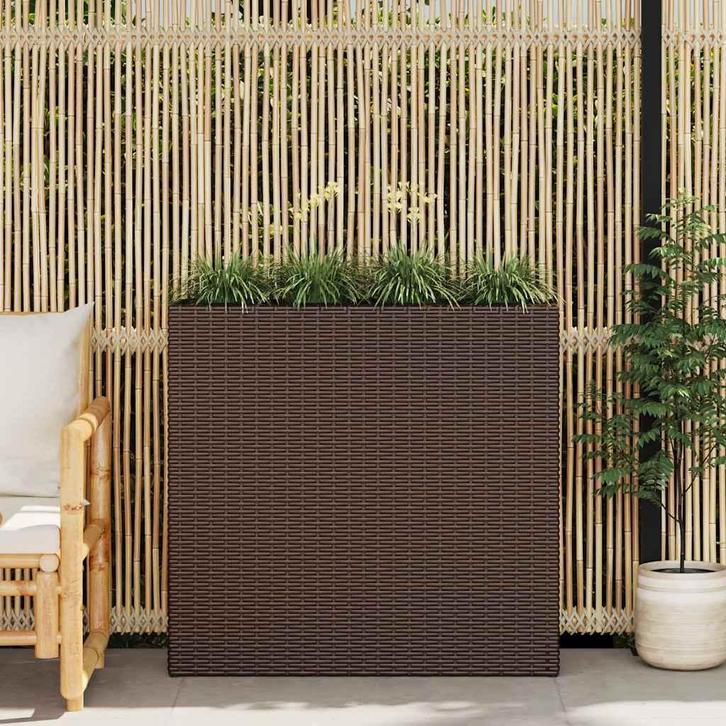 vidaXL Plantenbak verhoogd met 4 potten poly rattan bruin, Jardin & Terrasse, Pots de fleurs, Envoi