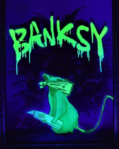 Fictional World (1980) - Banksy´s Glowing Cutter Rat, Antiek en Kunst, Kunst | Schilderijen | Modern