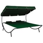 vidaXL Loungebed met luifel en kussens groen, Tuin en Terras, Ligbedden, Verzenden, Nieuw
