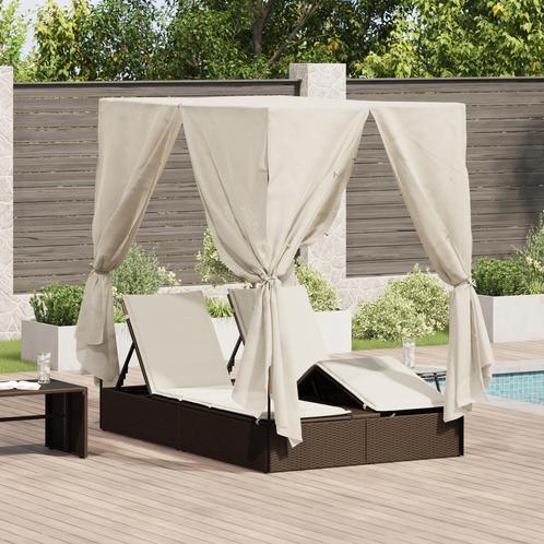 vidaXL Dubbele ligstoel Bruin 203 x 128 x 202 cm Poly Riet,, Tuin en Terras, Ligbedden, Nieuw, Verzenden