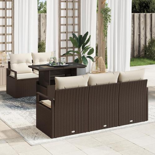 vidaXL 6-delige tuinbank set met kussens bruin poly riet, Tuin en Terras, Tuinsets en Loungesets, Nieuw, Verzenden