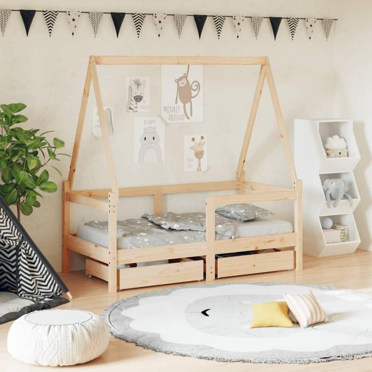 vidaXL Kinderbedframe met lades 70x140 cm massief grenenhout, Kinderen en Baby's, Kinderkamer | Bedden, Nieuw, Verzenden