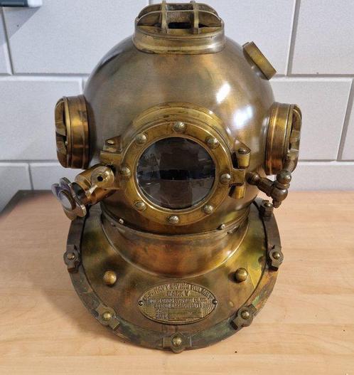 Grand casque de plongée nautique Mark V Morse Diving, Antiquités & Art, Curiosités & Brocante