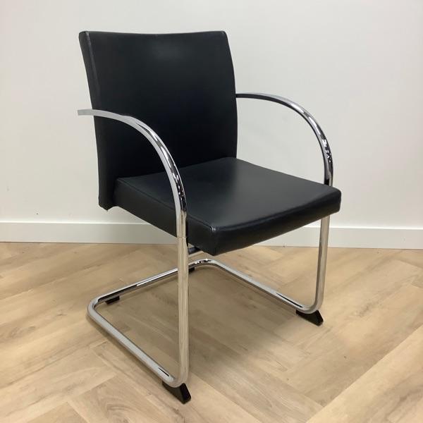 Artifort design stoelen, Wolfgang Mezger, zwart leder -, Huis en Inrichting, Stoelen, Zwart, Gebruikt, Eén