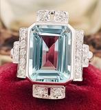 Ring - 18 karaat Witgoud Aquamarijn - Diamant, Handtassen en Accessoires, Nieuw