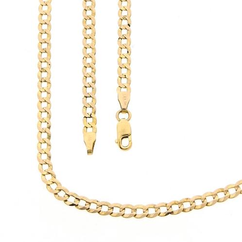 Gouden platte gourmetschakel ketting | 50 cm (unisex), Handtassen en Accessoires, Kettingen, Overige kleuren, Gebruikt, Goud, Ophalen of Verzenden