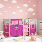 vidaXL Kinderhoogslaper met gordijnen 90x200 cm grenenhout, Verzenden, Nieuw