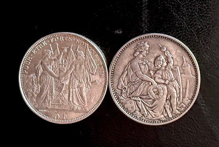 Zwitserland. 5 Francs 1865 Tiro di Sciaffusa - 1898 Tiro di, Postzegels en Munten, Munten | Europa | Niet-Euromunten
