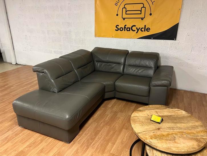 Groene lederen hoekzetel - modulaire hoofdsteunen- SofaCycle, Huis en Inrichting, Zetels | Voetbanken en poefs, Nieuw, Ophalen of Verzenden