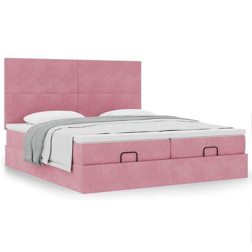 vidaXL Bedframe met matrassen 160x200cm fluweel roze, Huis en Inrichting, Slaapkamer | Bedden, Nieuw, Verzenden