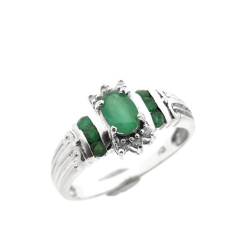 10 Krt. Ring met smaragd en diamant (dames sieraden), Handtassen en Accessoires, Antieke sieraden, Met edelsteen, Goud, Ophalen of Verzenden