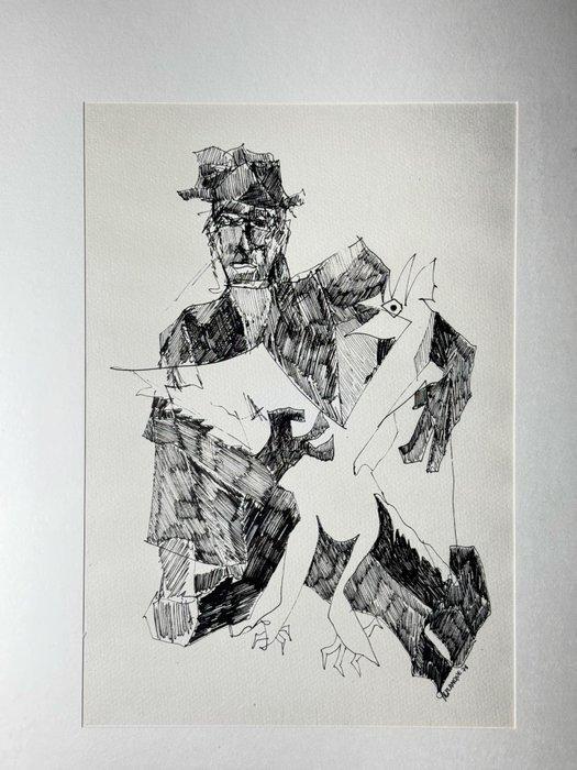 Jean-Marie Planque (1932-1992) - A man in a hat and a, Antiquités & Art, Curiosités & Brocante