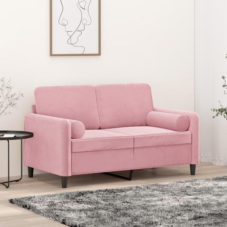 vidaXL Tweezitsbank met sierkussens 120 cm fluweel roze, Huis en Inrichting, Zetels | Zetels, Nieuw, Verzenden