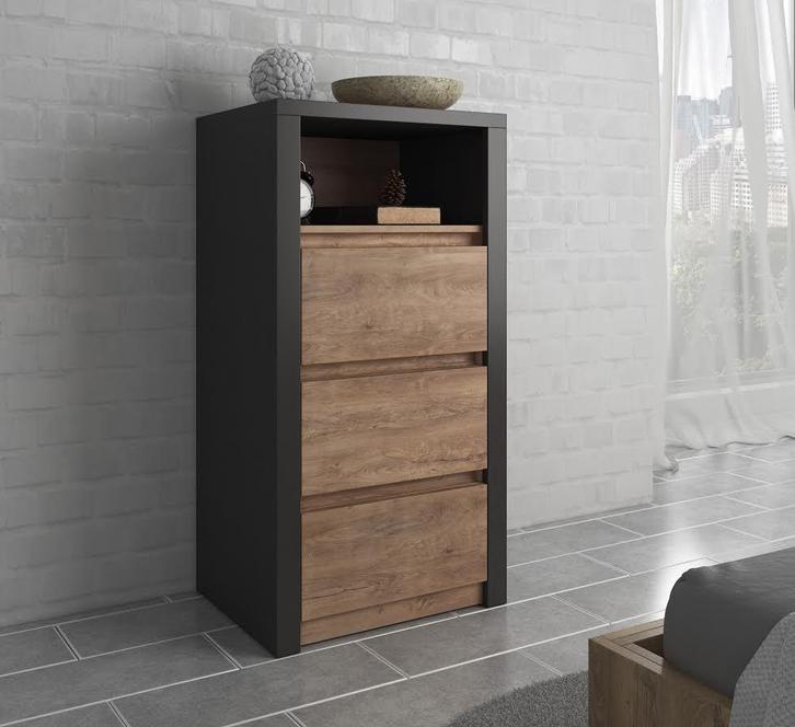 Commode Monaco - Eiken - Grijs - 50 cm, Huis en Inrichting, Kasten | Ladekasten, 25 tot 50 cm, Nieuw, 50 tot 100 cm, Verzenden