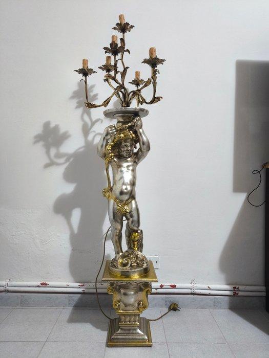Candelabra vloerlamp - Metaal, Hout - Staande lamp van, Antiek en Kunst, Curiosa en Brocante