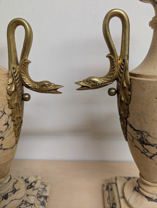 Kaarsenhouder (2) - Brons, Marmer - Empire kandelaars, Antiek en Kunst, Antiek | Klokken