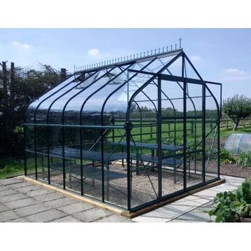 Serre - nieuw - elegante vorm - 11,50 m2 groen gepoederlakt, Tuin en Terras, Verzenden, Glas, Aluminium, Kweekkas