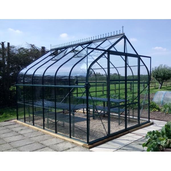 Serre - nieuw - elegante vorm - 11,50 m2 groen gepoederlakt, Tuin en Terras, Kassen, Glas, Aluminium, Nieuw, Kweekkas, Verzenden