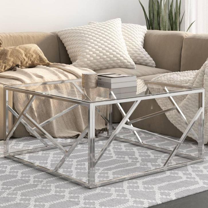 vidaXL Salontafel roestvrijstaal en gehard glas, Huis en Inrichting, Tafels | Salontafels, Nieuw, Verzenden