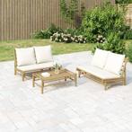 vidaXL Tuinbank met crèmewitte kussens bamboe, Tuin en Terras, Verzenden, Nieuw