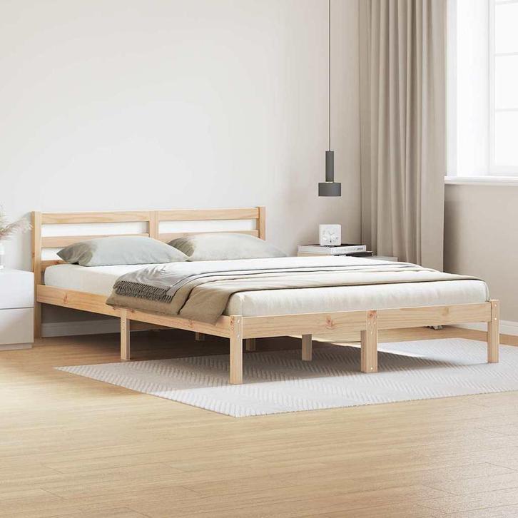 vidaXL Bedframe met hoofdeinde Bruin 210 x 140 cm Massief, Huis en Inrichting, Slaapkamer | Bedden, Nieuw, Verzenden