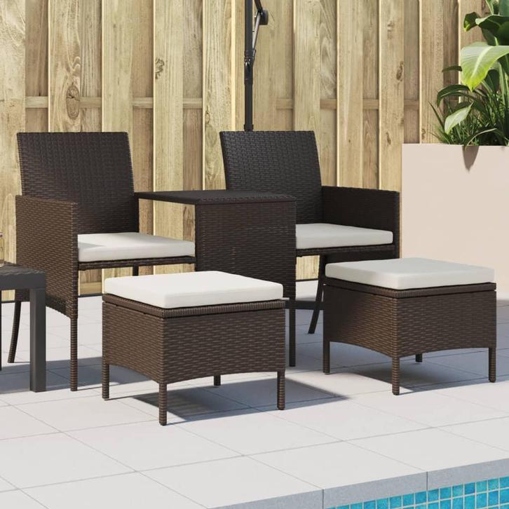 vidaXL Tuinbank met tafeltje en krukken tweezits poly rattan, Tuin en Terras, Tuinsets en Loungesets, Nieuw, Verzenden