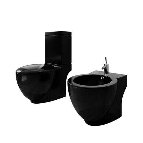 vidaXL Toilet- en bidetset staand keramiek zwart, Doe-het-zelf en Bouw, Sanitair, Nieuw, Verzenden